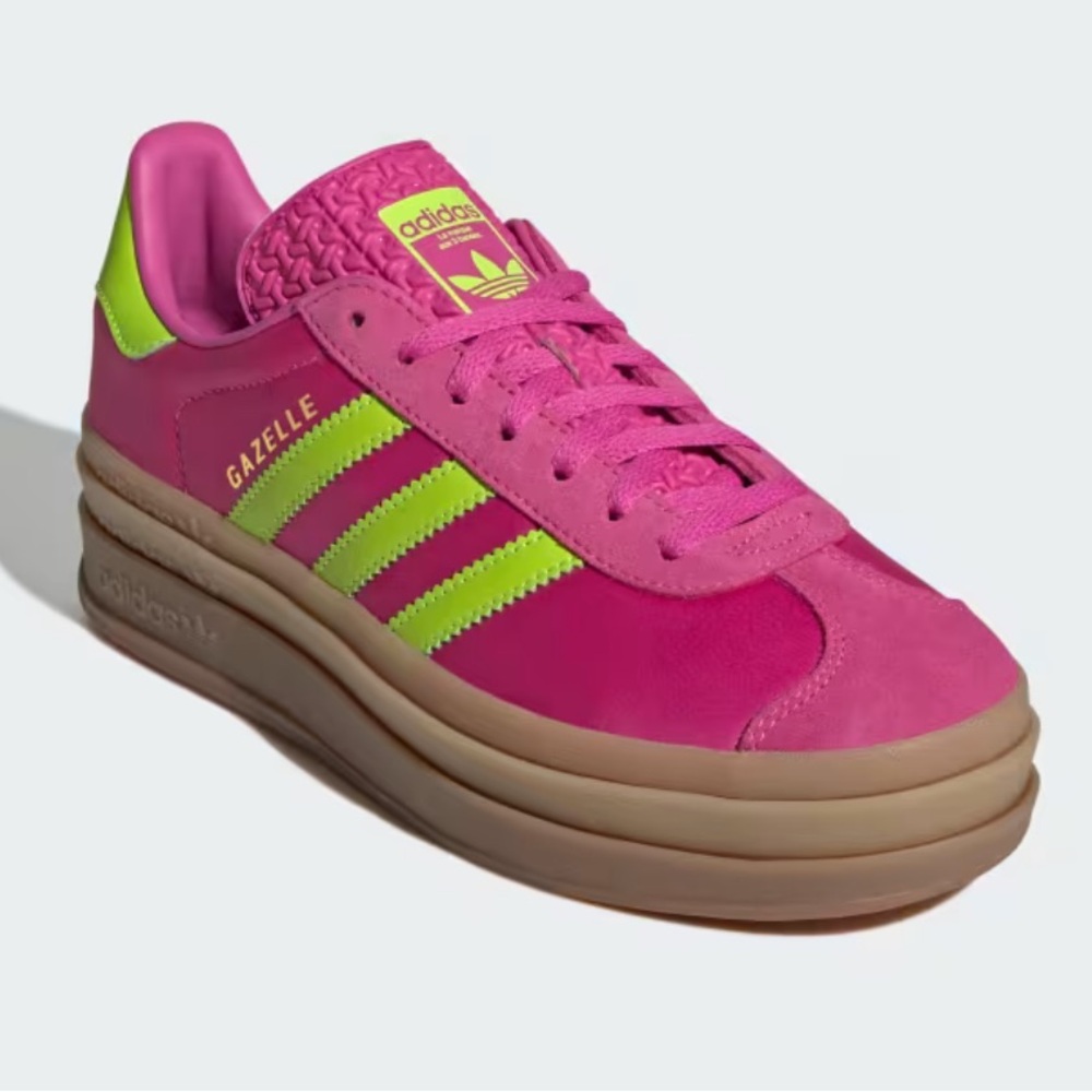 Adidas GAZELLE BOLD SHOES Semi Lucid Fuchsia / Solar Slime / Gold Metallic -W7